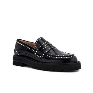 Stuart Weitzman Parker Lift Mini Pearl Loafer in Black Patent